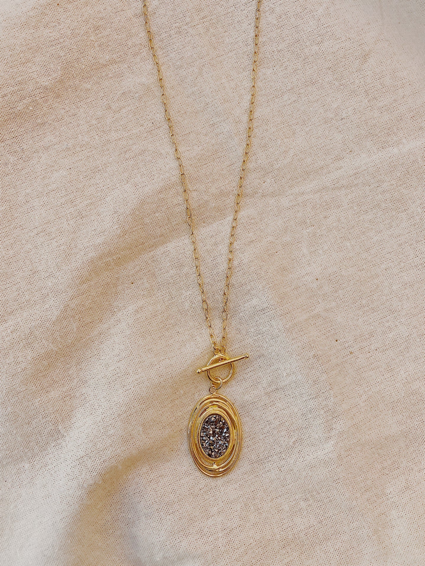 Retha Titanium Druzy T Bar Oval Necklace