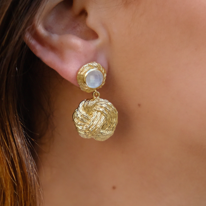 Helena Texture Small Drop Earrings with Stone