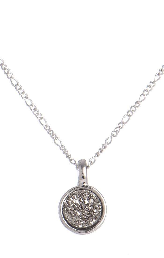 Marcia Moran Circlet LCL012c Round Druzy Necklace in Rhodium Titanium