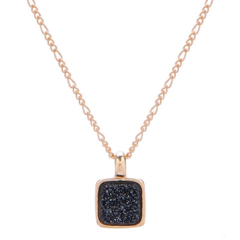 Marcia Moran Boxie LCL012s Square Druzy Necklace in Black Druzy Small Sparkly Dainty Square Charm Necklace