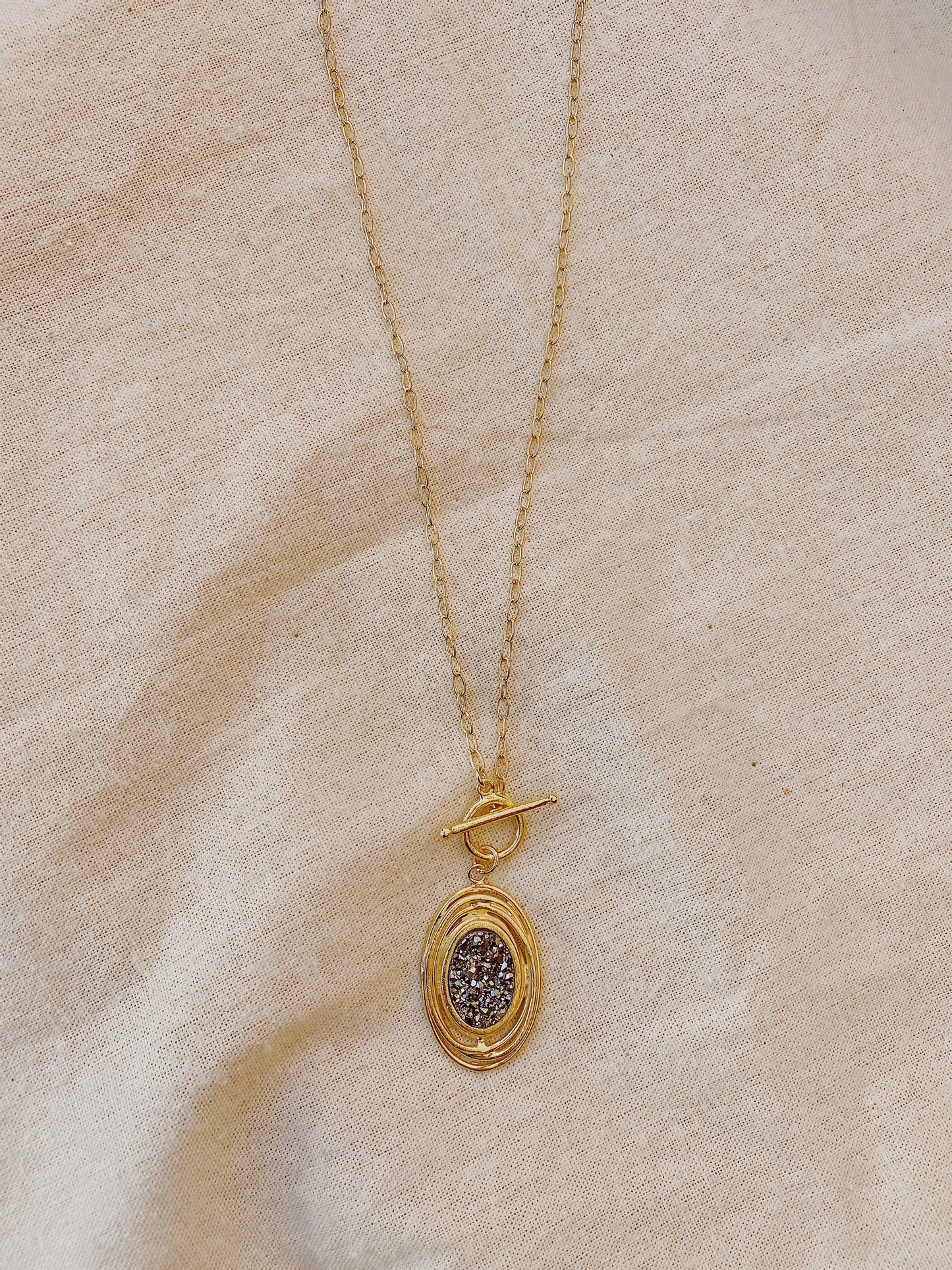 Retha Titanium Druzy T Bar Oval Necklace