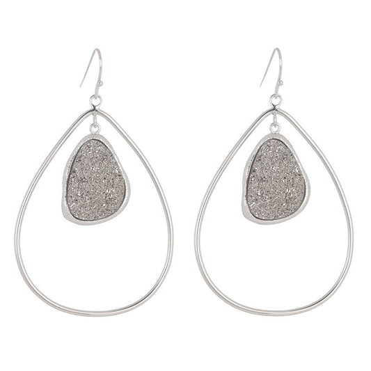 bb3011 Marcia Moran Flora Drop Earring in Rhodium Titanium Druzy