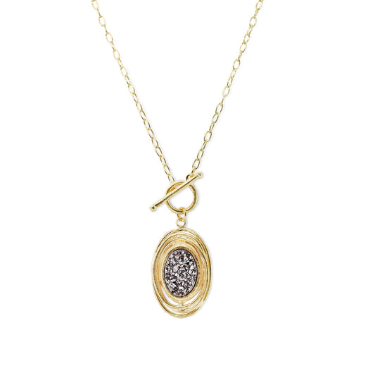 Retha Titanium Druzy T Bar Oval Necklace
