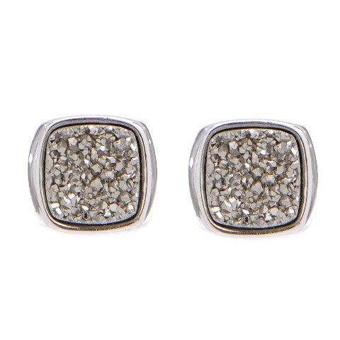 LBR108- Marcia Moran Antique Rounded Square Studs in Rhodium Titanium Druzy