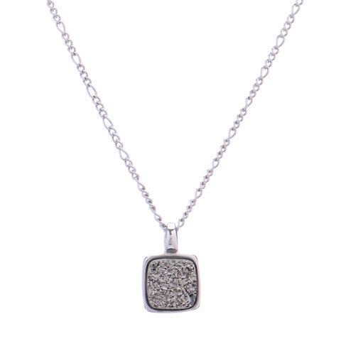 Marcia Moran Boxie LCL012s Square Druzy Necklace in Rhodium Titanium Druzy Small Sparkly Dainty Square Charm Necklace