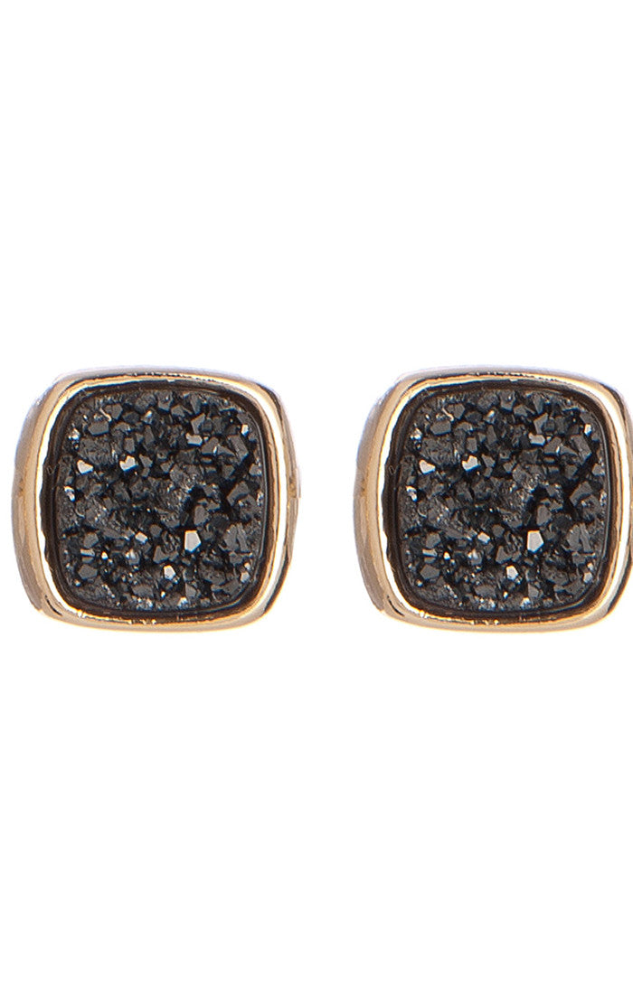 LBR108- Marcia Moran Antique Rounded Square Studs in Black Druzy