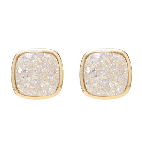 Marcia Moran Small Square Natural White Druzy Studs