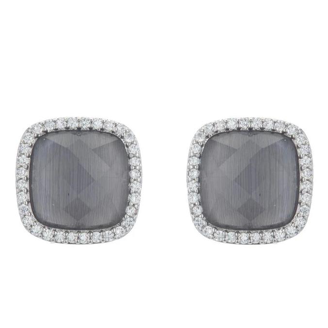 Stud earrings - Metal & strass, ruthenium, gray & crystal — Fashion