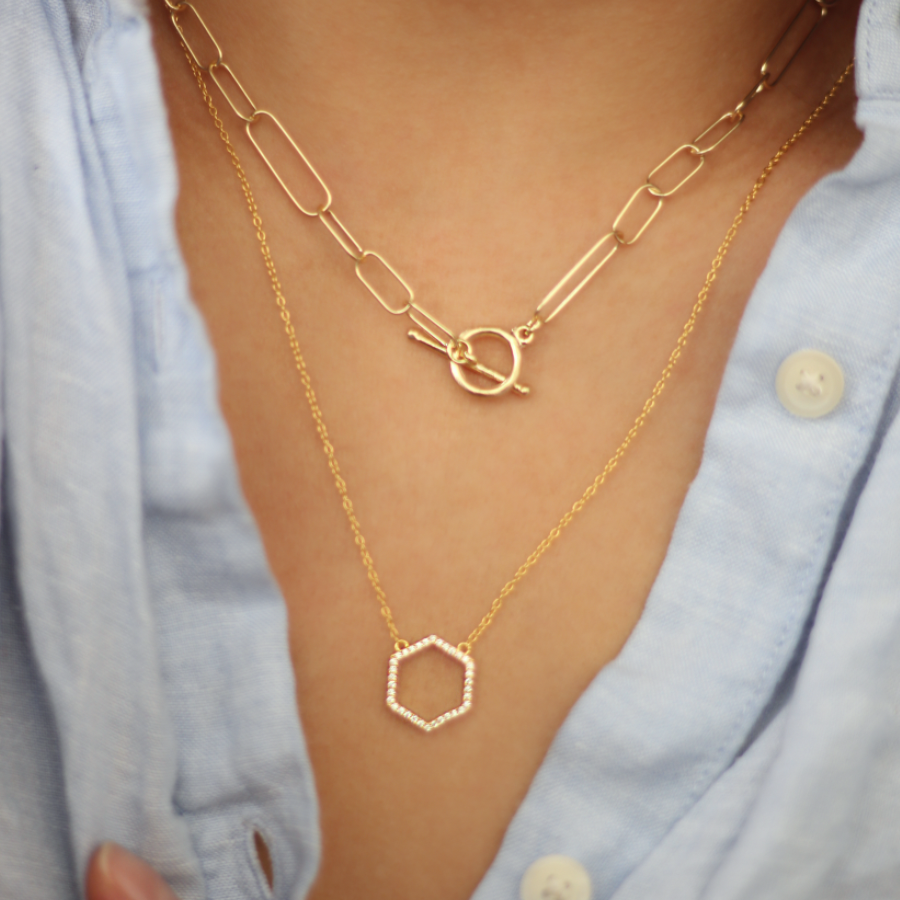 Rajan Hexagon Silver Necklace