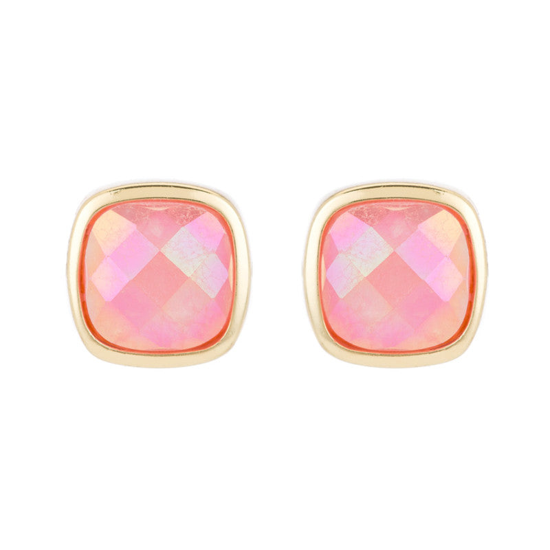 Marcia Moran Small Square Pearlized Pink Chalcedony Studs