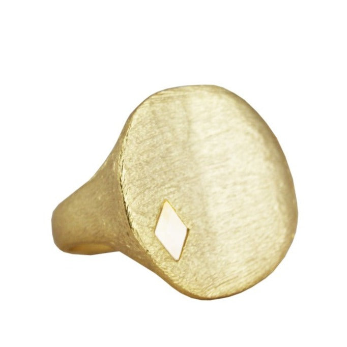 Marcia Moran Jetty GOLD ring with a dimond cutout Mother of Pearl r246 Stamp Gold 