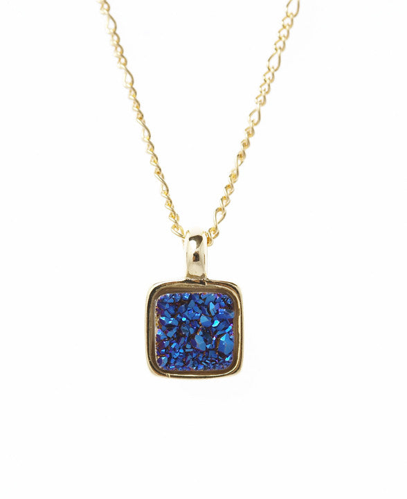 Marcia Moran Boxie LCL012s Square Druzy Necklace in Dark Blue Druzy Small Sparkly Dainty Square Charm Necklace