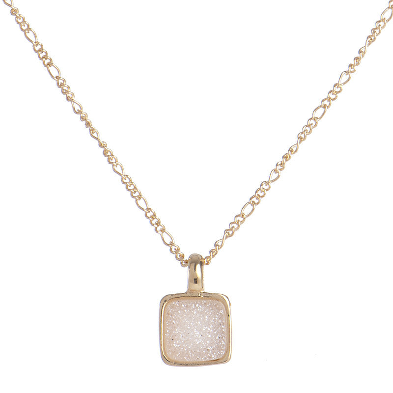 Marcia Moran Boxie LCL012s Square Druzy Necklace in Natural Druzy Small Sparkly Dainty Square Charm Necklace