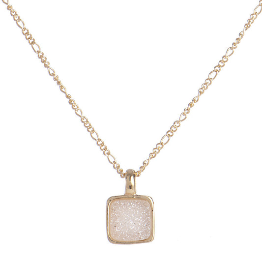 Marcia Moran Boxie LCL012s Square Druzy Necklace in Natural Druzy Small Sparkly Dainty Square Charm Necklace