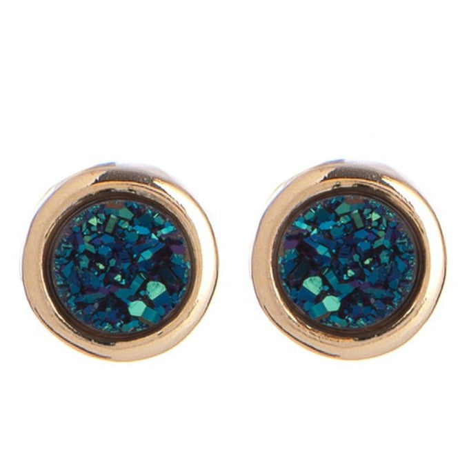 Marcia Moran Plated round stud earrings in 18k gold plated and green druzy 