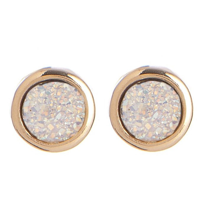 Marcia Moran Plated round stud earrings in 18k gold plated and white druzy 